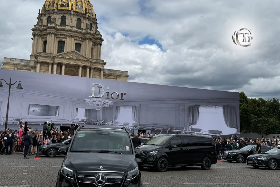 CTP Limo’s luxury vehicles lined up at Dior show, Les Invalides, Paris.