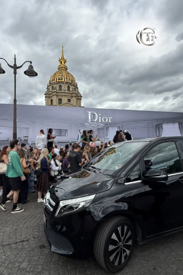 CTP Limo Mercedes V-Class near the Dior entrance at Paris Fashion Week.