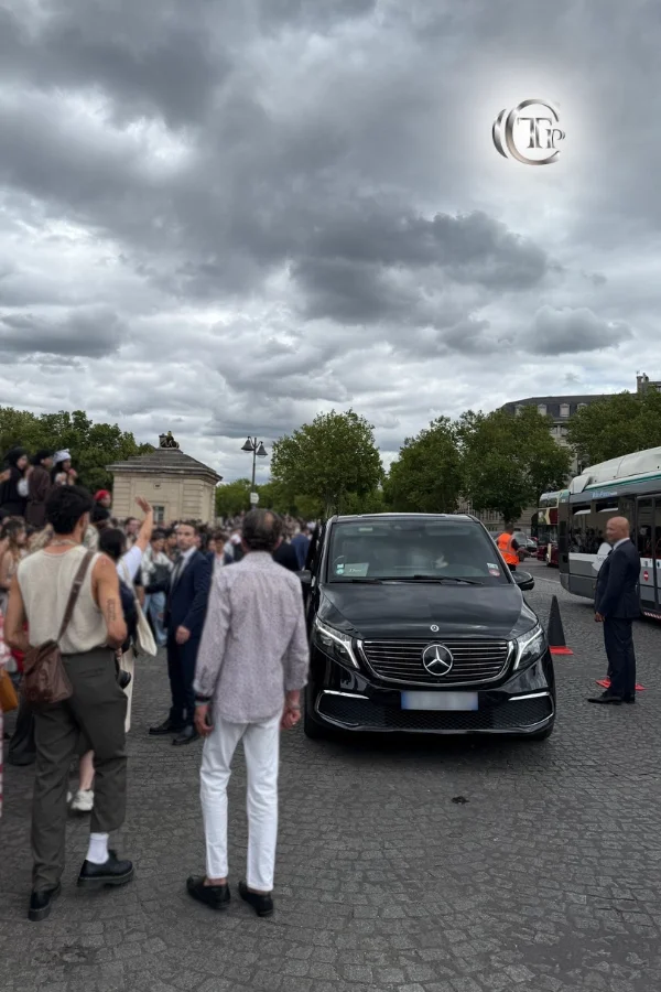 Mercedes V-Class by CTP Limo surrounded by guests at Dior Paris Fashion Week.