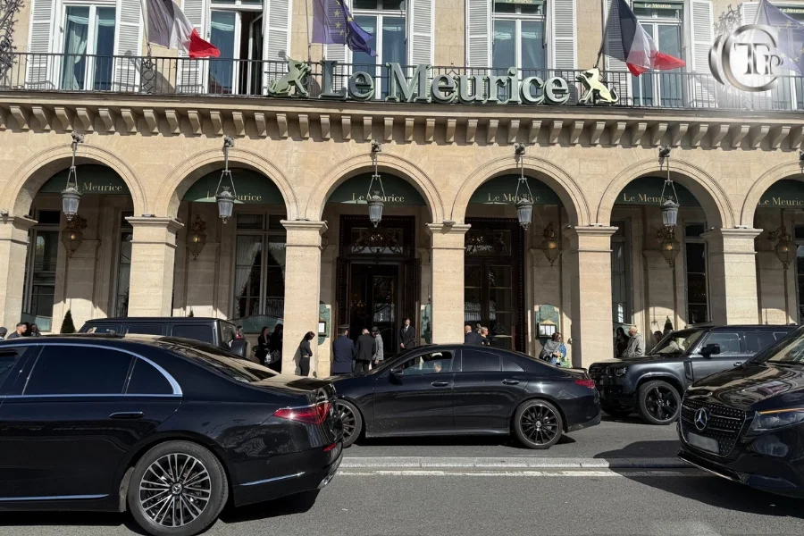 Mercedes S-Class by CTP Limo outside Le Meurice hotel in Paris during Fashion Week 2025.